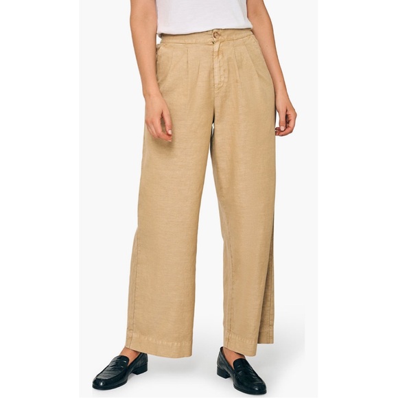 Faherty Marin High Waisted Wide Leg Cotton Canvas Pants In Safari - Picture 1 of 8